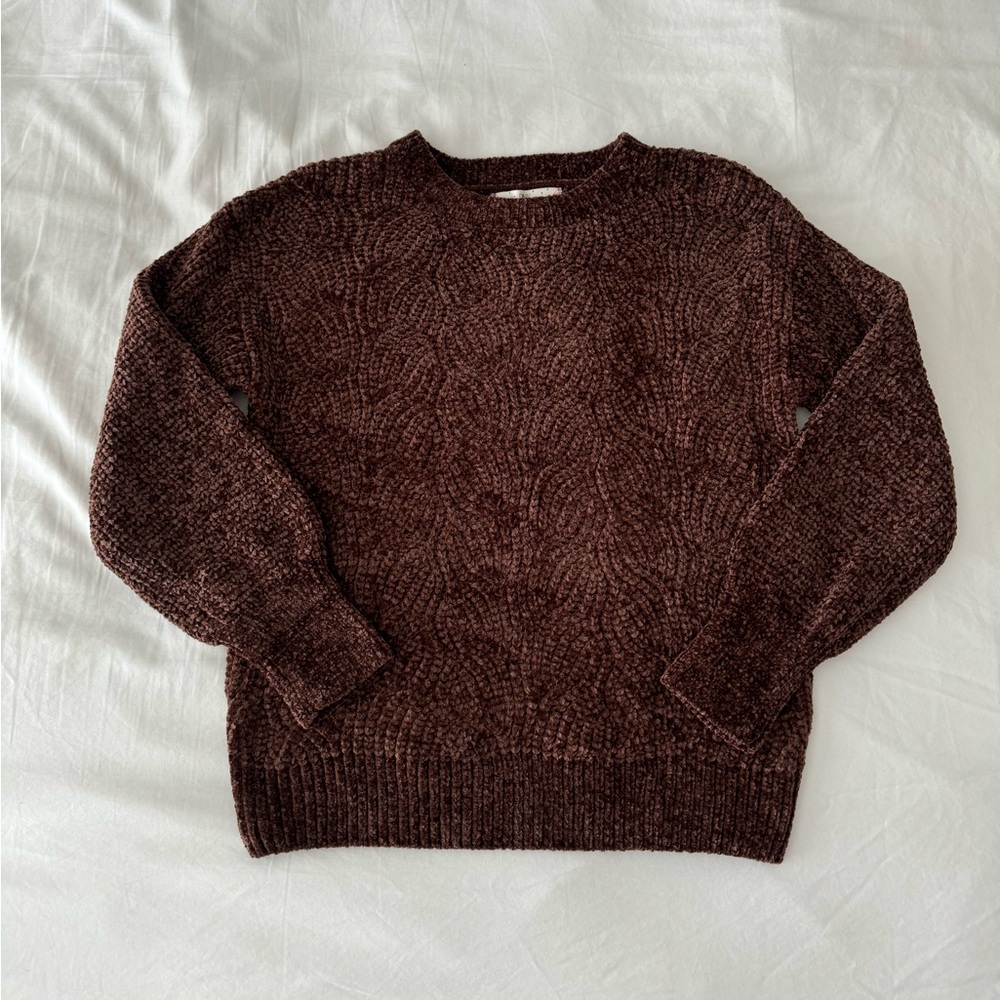 Dark Brown Crushed Velvet Knit Sweater